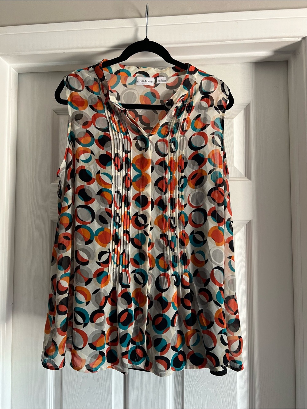 Liz Claiborne Women's Circle Pattern Sleeveless Pleated Blouse Camisole Set 1X